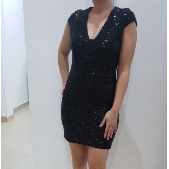 Topshop Dresses & Skirts - Topshop Black Plunge V Sequin Bodycon Dress 4